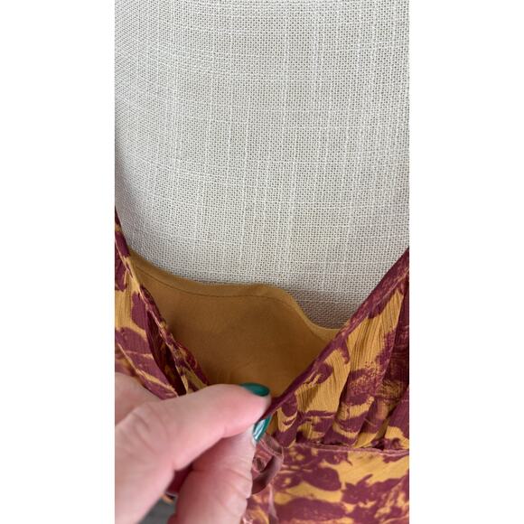 ASOS Ruched Bust Long Sleeve Maxi Dress Womens Size 14 Orange Abstract New - Picture 7 of 16